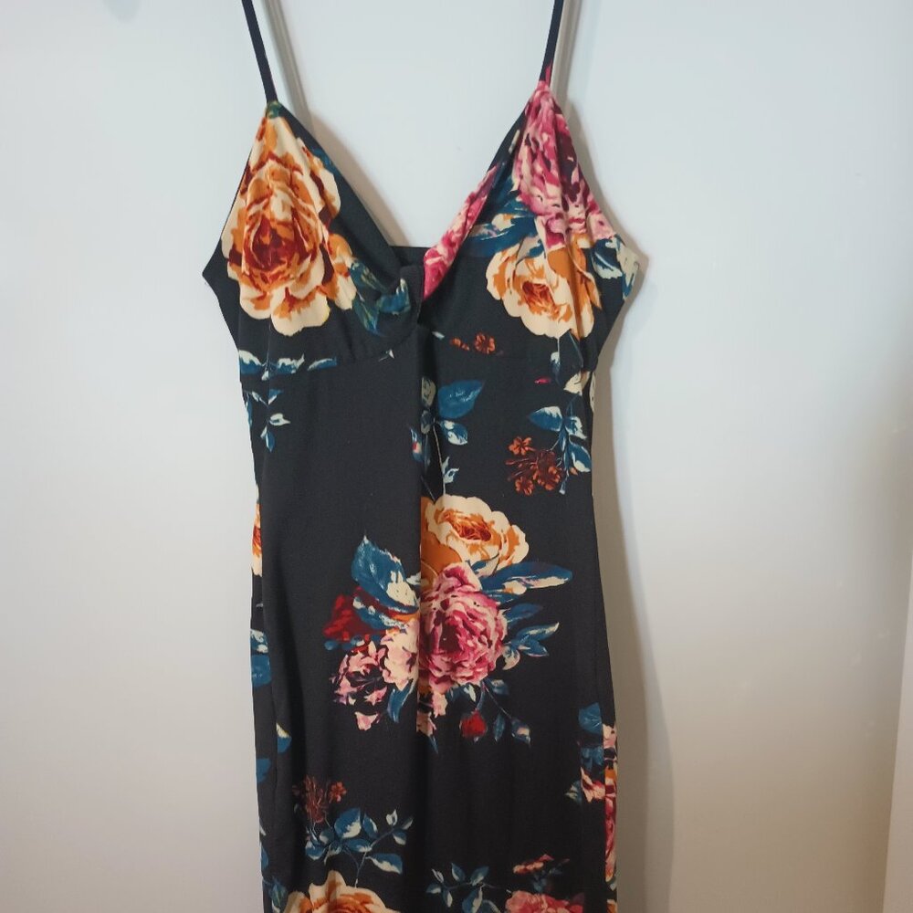 Joe & Elle Black Floral Print Spaghetti Strap Midi Dress Size Medium